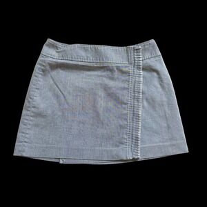 Y2K Express Stretch Micro Stripe Pleated Wrap Mini Skirt Womens 3/4 Low Rise